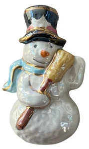 Hallmark Hat Lapel Pin Brooch Winter Snowman with Broom and Top Hat - Picture 1 of 2