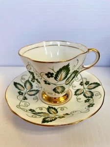 Vintage Clarence English Bone China Demitasse Cup and Saucer Green Gold Trim - Picture 1 of 3