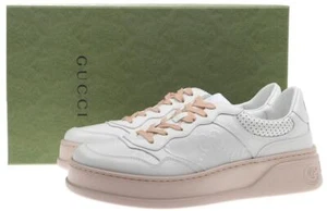 NEW GUCCI LADIES WHITE GG LEATHER PLATFORM SNEAKERS SHOES 41.5/11.5 - Picture 1 of 9