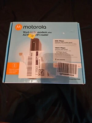 Motorola MG7550 16x4 DOCSIS 3.0 Cable Modem Plus AC1900 WiFi Router NEW OPEN BOX - Image 1 of 4