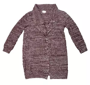 Skies are Blue Cardigan Sweater Womens Large Maroon White Red Open Boho - Picture 1 of 5