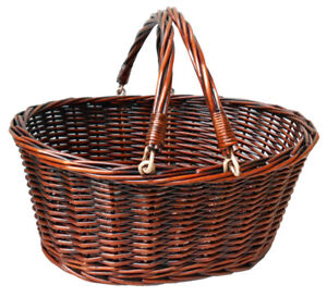 Brown Wicker Shopping Basket Folding Handles - Shop Display Picnic- 41x33x18cm