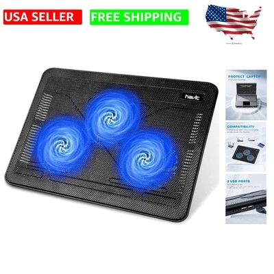 HV-F2056 Slim 15.6”-17” Laptop Cooling Pad - USB Powered, Ultra-Quiet Black/Blue - Image 1 of 4
