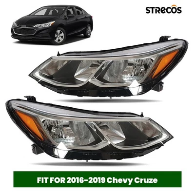 Halogen Headlights For 2016-2019 Chevy Cruze Left + Right Pair w/ Bulbs Chrome - Image 1 of 4