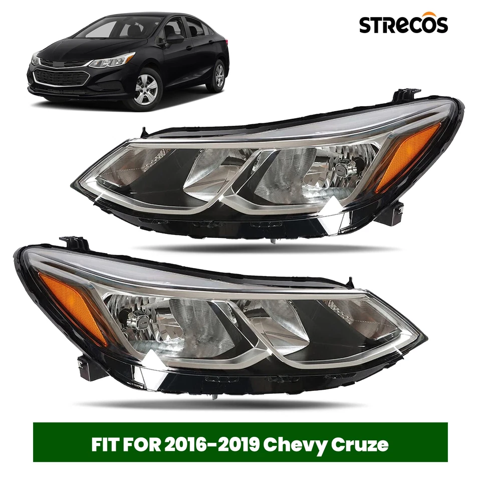 Halogen Headlights For 2016-2019 Chevy Cruze Left + Right Pair w/ Bulbs Chrome - Изображение 1 из 4