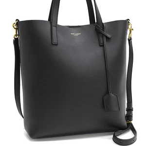 SAINT LAURENT PARIS Convertible Tote Bag Black Leather YSL Shoulder Bag T00Q - Picture 1 of 9