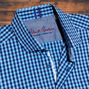 NWOT Robert Graham S/S Flip Cuff Button Front Shirt Mens XL Blue Check Plaid - Picture 1 of 20