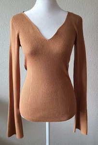 Mame Kurogouchi Uniqlo Pullover Rippstrick Gr. XS camelbraun Schlagärmel - Bild 1 von 12
