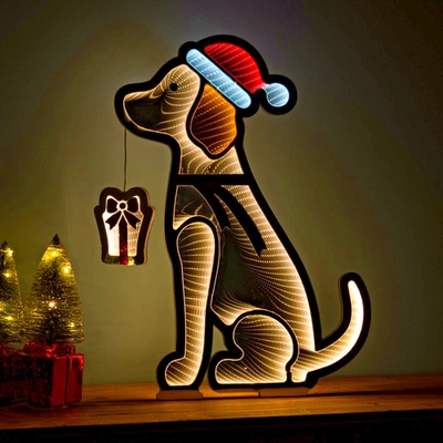 Sombrero de Papá Noel para Perro Presente Infinito Luz Acrílico Pantalla UL Plugin Cable 23x31" Nuevo Foto 1 de 4