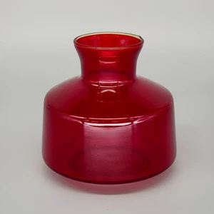 Vtg Viking Art Glass Ruby Red Low Decanter Vase w/ Cadmium Glow Missing Stopper - Picture 1 of 10