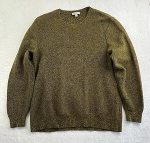 COS Men XL Linen Blend Jumper Green Gold Tweed Knit Fisherman Pullover Slim Crew - Picture 1 of 22