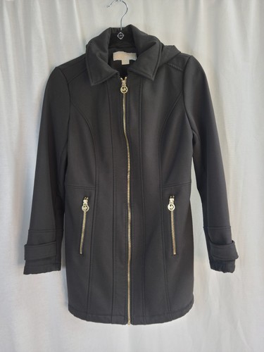 Giacca nera Michael Kors taglia Xs cappotto con cappuccio soft shell 3081