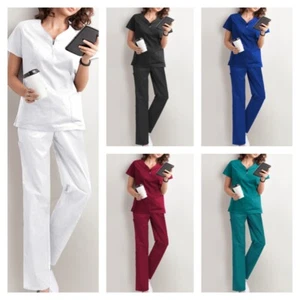 Damen V-Ausschnitt OP-Kleidung Arbeitskleidung Krankenschwester Uniform Set - Bild 1 von 13