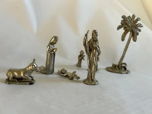 Juego de 7 Belenes Navideños Peltro Inciso Peltre Vintage Hecho en ITALIA - Imagen 1 de 3