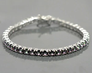 Gorgeous Natural Mystic Topaz Round Gemstone 925 Sterling Silver Tennis Bracelet - Picture 1 of 6