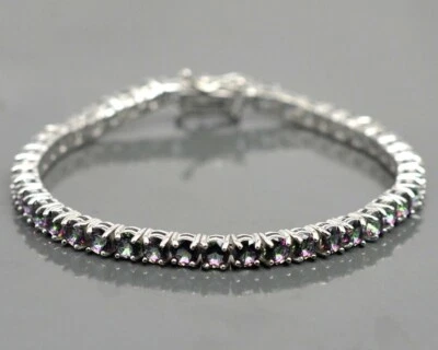 Gorgeous Natural Mystic Topaz Round Gemstone 925 Sterling Silver Tennis Bracelet - Image 1 of 4