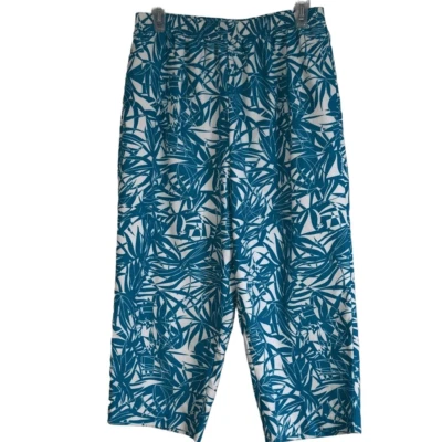 Hillard & Hanson pants 10 tropical print wide leg pockets pull on cropped - Image 1 of 4