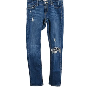 Levis Jeans Girls Youth SZ 16 Reg Boyfriend Blue Stretch Denim Distressed Pants - Picture 1 of 12