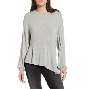 New Chelsea28 Asymmetrical Ruffle Size M Grey Lightweight Sweater Blouse Top - Picture 1 of 10