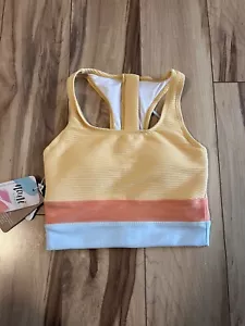 Nani Textured Malibu Yellow Cut Back Crop Swim TOP ONLY Women XXS Removable Cups - Picture 1 of 7