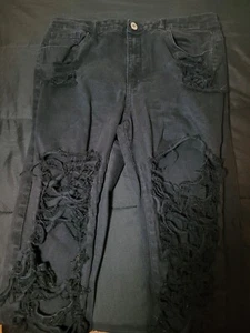 Aphrodite Womens High Rise Skinny Flares Stretch Ripped Black Jeans 13 (31) 0305 - Picture 1 of 14