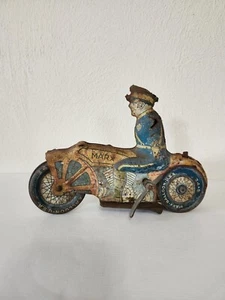 Vintage Marx Toys Litho Blech Motorrad Polizist Aufzieh Polizei Fahrrad - Bild 1 von 10