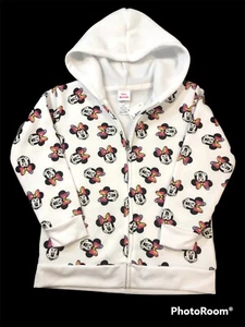 New! Disney Junior Minnie Girl’s Sz 5/6 Long Sleeve White Hooded Full Zip Jacket - Picture 1 of 7