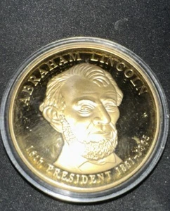 Abraham Lincoln ☆Presidential Trial Dollar Proof, 24K Gold Plated, American Mint - Bild 1 von 4