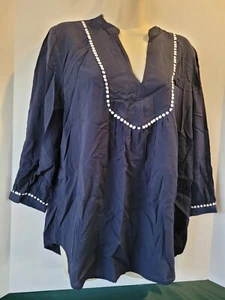 Neu Loft marineblau V-Ausschnitt bestickt Popover Bluse Top neu mit Etikett $ 54 M maritim  - Bild 1 von 12