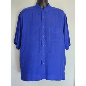Vintage Men's Large St. Michael Marks & Spencer Silk Button Down Shirt - Blue - Picture 1 of 3