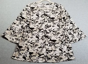 Erin London Top Women’s Large L Black Beige White Floral ¾ Sleeve Stretch Jersey - Picture 1 of 11