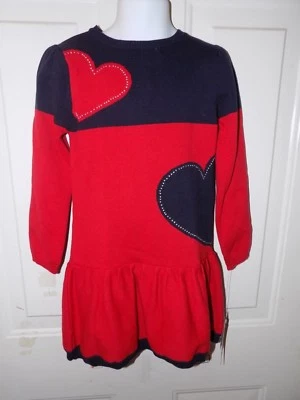 Hartstrings RED/BLUE HEART SWEATER DRESS 100% Cotton Sizes 4 GIRL'S NEW  - Image 1 of 3