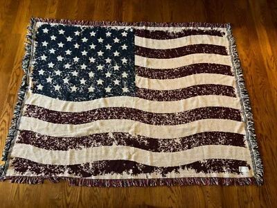 Vintage American Flag Tapestry Throw Blanket Made in the USA 62" x 47"! - Image 1 of 4