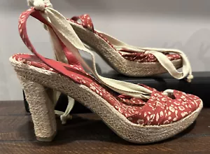 Nine & Company Womens Burgundy Floral Print Ankle Lace Espadrille Sandals Sz 9.5 - Picture 1 of 12