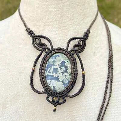 Handmade Natural Marcasite Bohemian Quartz Micro Macrame Choker Crystal Necklace - Image 1 of 4