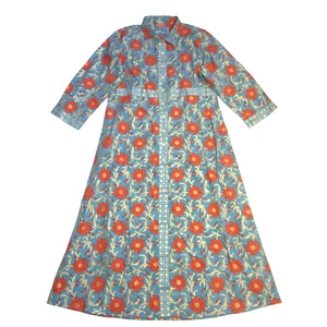 NWT Oliphant Maxi in Poppy Red Floral Gold Foil Cotton Shirt Dress XXL 2XL $298 - Picture 1 of 5