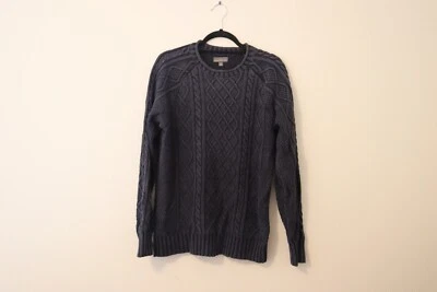 Men's LL Bean Signature Navy Sweater Cable Knit Cotton Linen Blend Sz M Foto 1 de 4