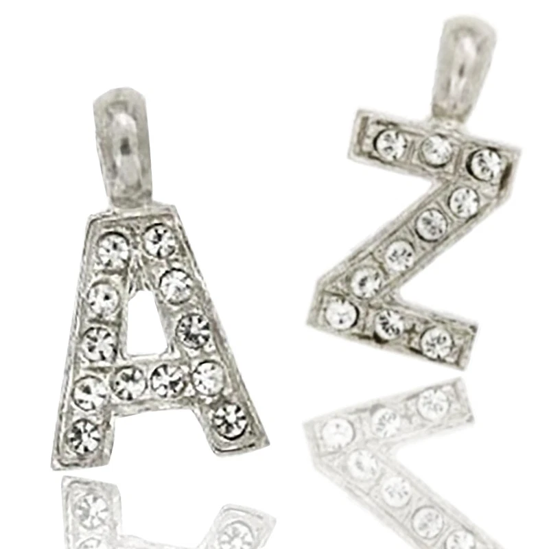 Ciondolo letterine dell'alfabeto argento 925 rodiato con strass Tutte le lettere - Immagine 1 di 2