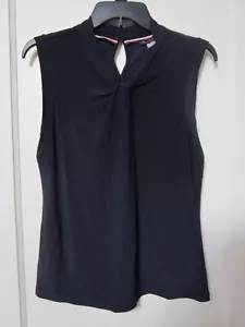 NWT Women's TOMMY HILFIGER Navy Knot Neck Blouse Size Small MSRP $49 - Picture 1 of 4