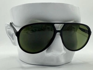 NEW Vintage Oversize Sunglasses Matte Black Plastic Aviator Green Lens Essilor - Picture 1 of 10