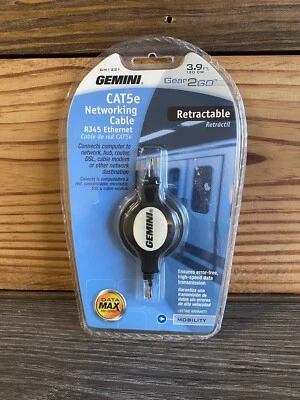 GEMINI Retractable CAT5e Networking Cable RJ45 Ethernet Connectors 3.9 ft. Black - Image 1 of 4