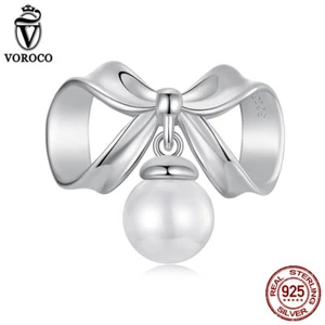 Voroco unico argento sterling 925 perle fiocco ciondolo adatto bracciale regali gioielli - Foto 1 di 17