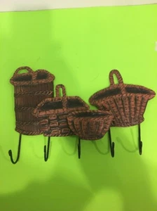 Vintage wall hanging metal baskets coat hat hooks - Picture 1 of 9