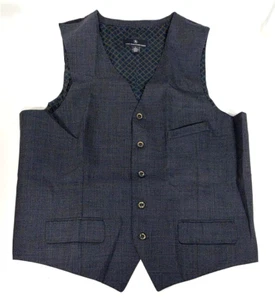 HART SCHAFFNER MARX MEN’S Plaid Suit VEST Navy = M - Picture 1 of 3