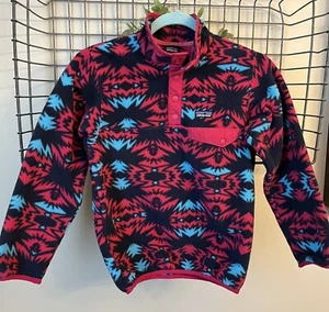 Patagonia Synchilla Sweater Fleece Pullover Aztec Youth Size Medium Pink/Blue - Picture 1 of 7