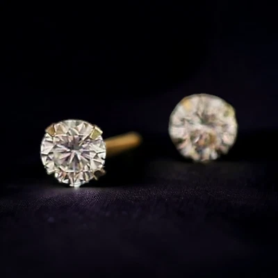 Einzelner Echtgold Ohrring Ohrstecker 14K/ 585er Gold mit 0,4Kt Moissanite VVS1 - Bild 1 von 4