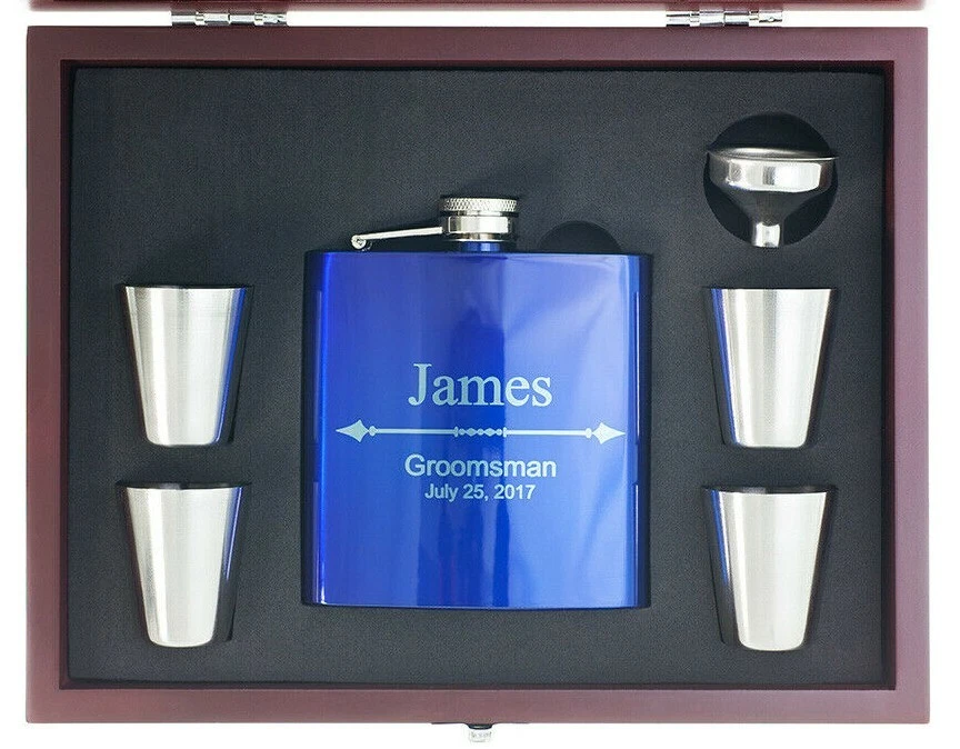 个性化烧瓶礼品盒 + 漏斗 + 射击,婚礼礼物,生日,单身汉 — 第 1/1 张图片