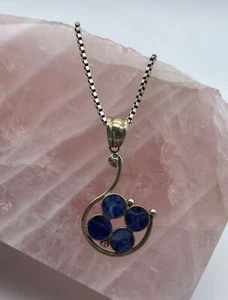 Peruvian Dark Blue Stone Pendant in Silver 950 Jewelry - Picture 1 of 2