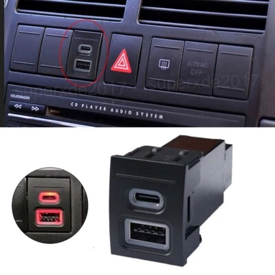 Dual Steckdose USB-C PD QC3.0 Ladegerät Buchse Für VW Polo MK4 2002-2009 9A 9N w - Bild 1 von 4