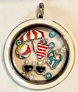 ❤️Authentic Origami Owl - I Love the Beach 🏖 Large Locket & Charms 👙🐚☀️❤️